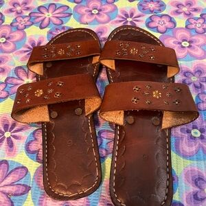Brown Leather Floral Sandals